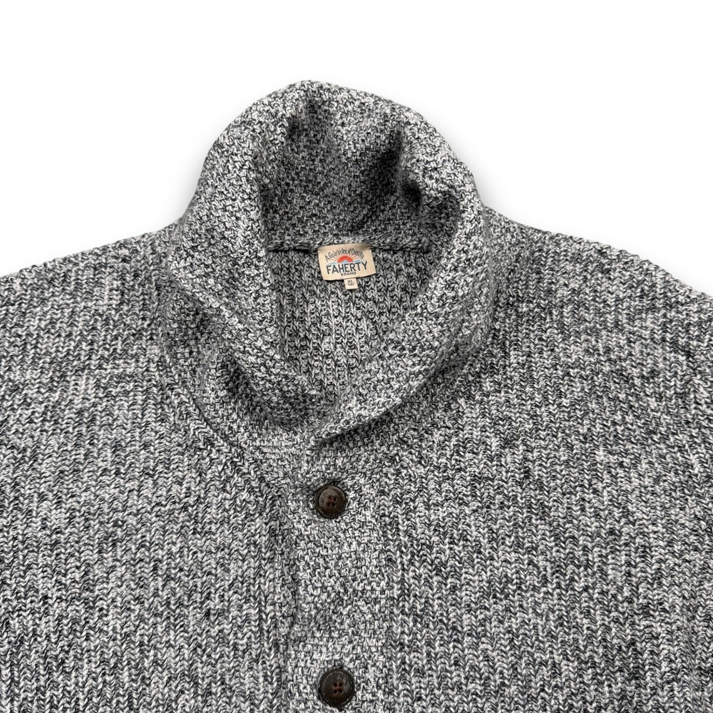 Faherty Cardigan Sweater Mens XL Gray Shawl Collar Cashmere Blend Knit - Picture 2 of 10